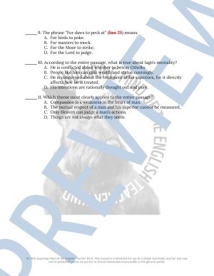 Othello Act 1 Scene 1 Close Reading Analysis Worksheet and Answer Key ...