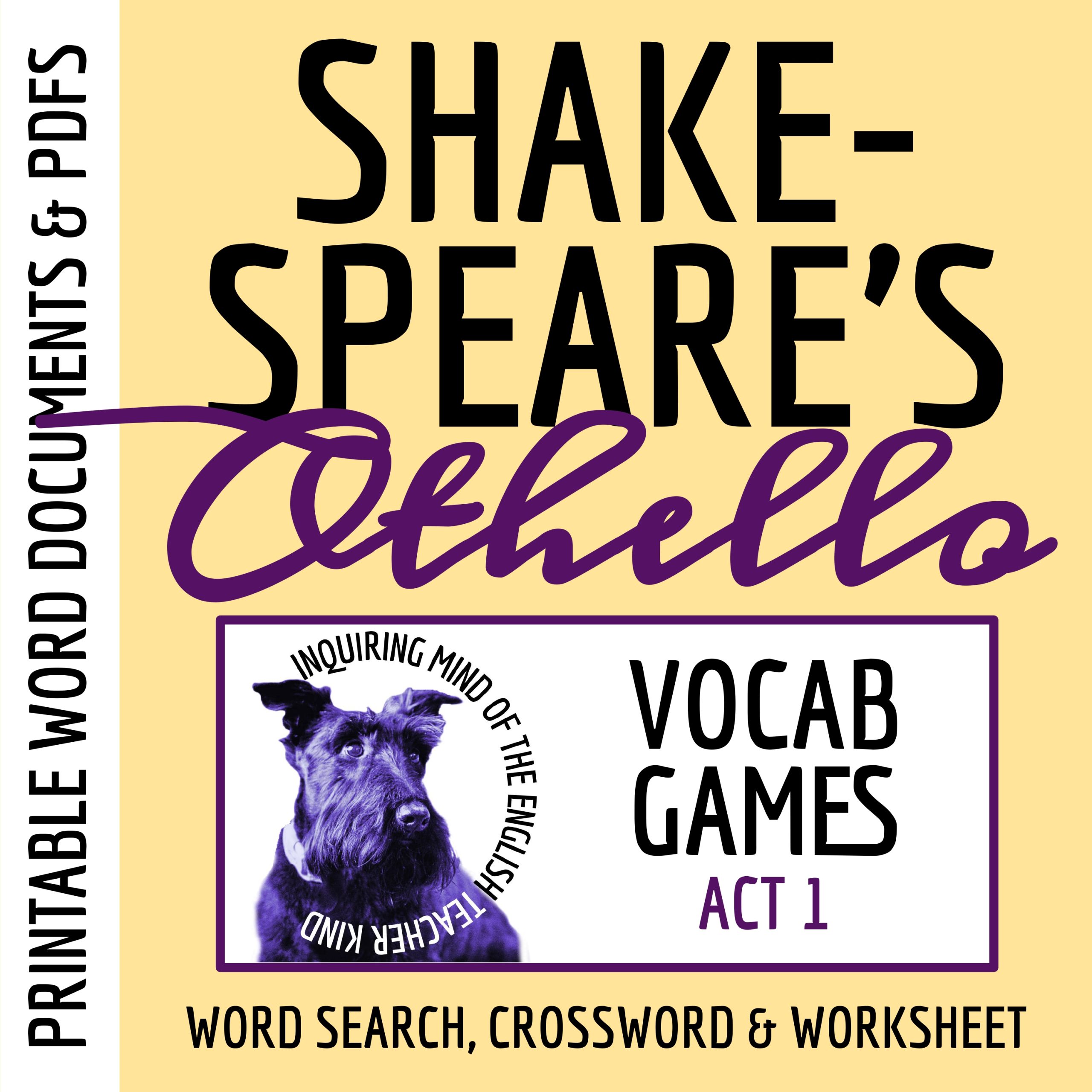 Shakespeare's Othello Act 1 Vocabulary Games | Crossword Puzzle | Word Search