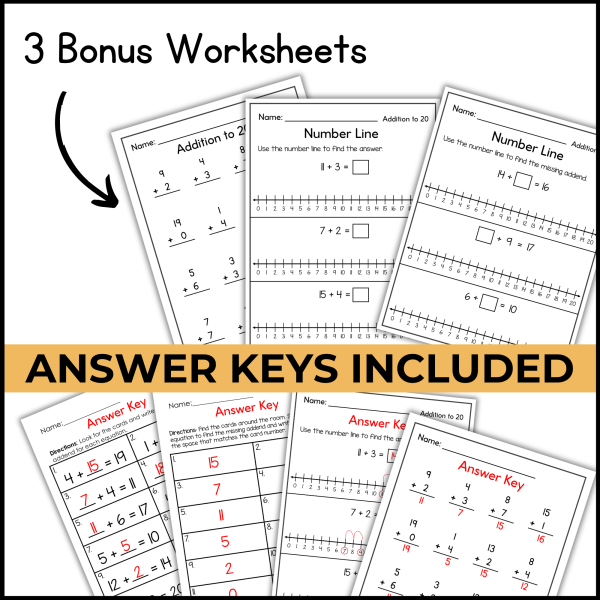 Write the Room Addition to 20 Math Activity, Missing Addends Task Cards ...