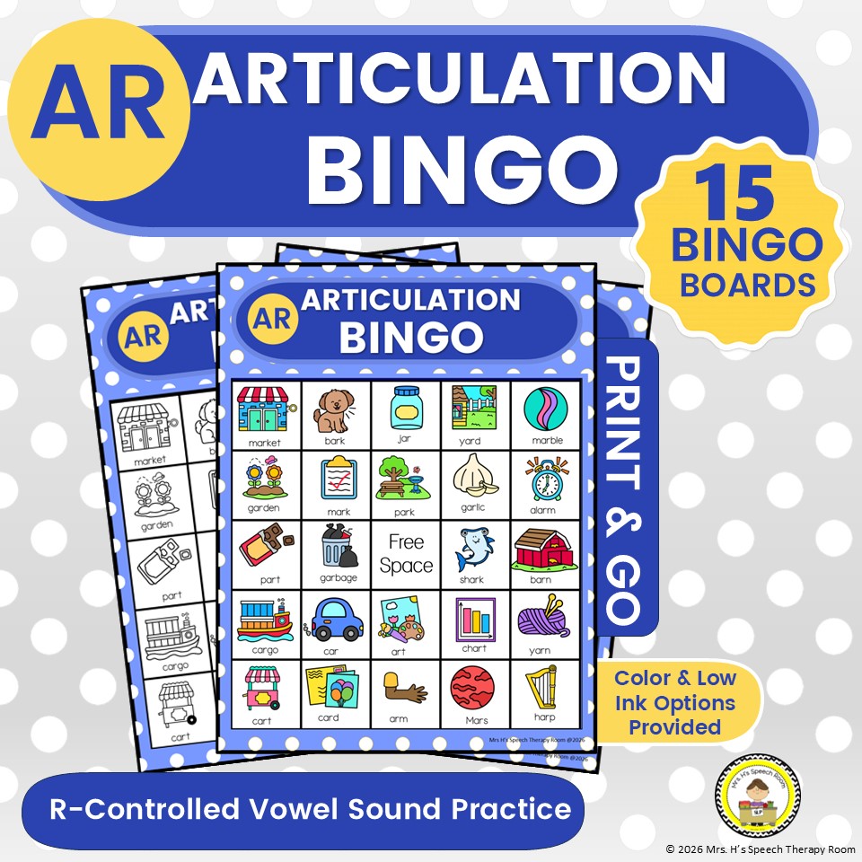 AR Articulation Bingo | R-Controlled Vowels | Vocalic R Speech Therapy ARE sound