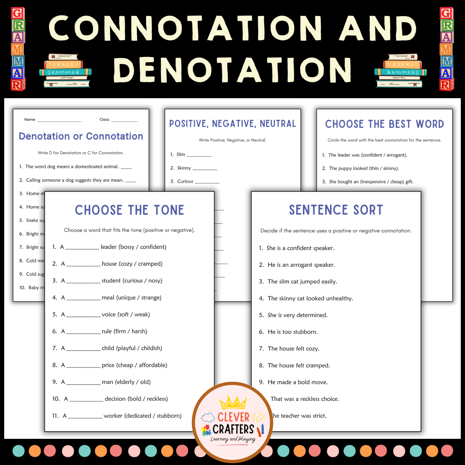 Connotations and Denotations Lesson and Practice Worksheets for Grade 1 ...
