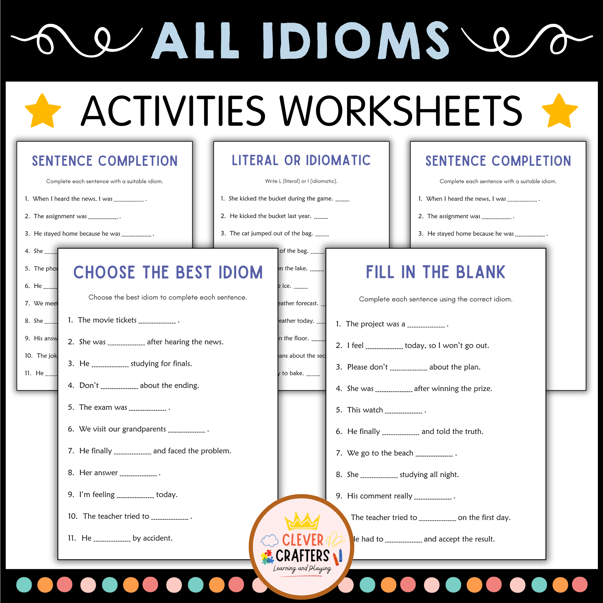 All Idioms Worksheets Meaning of Idioms Idioms Practice What Idioms Mean Idiom