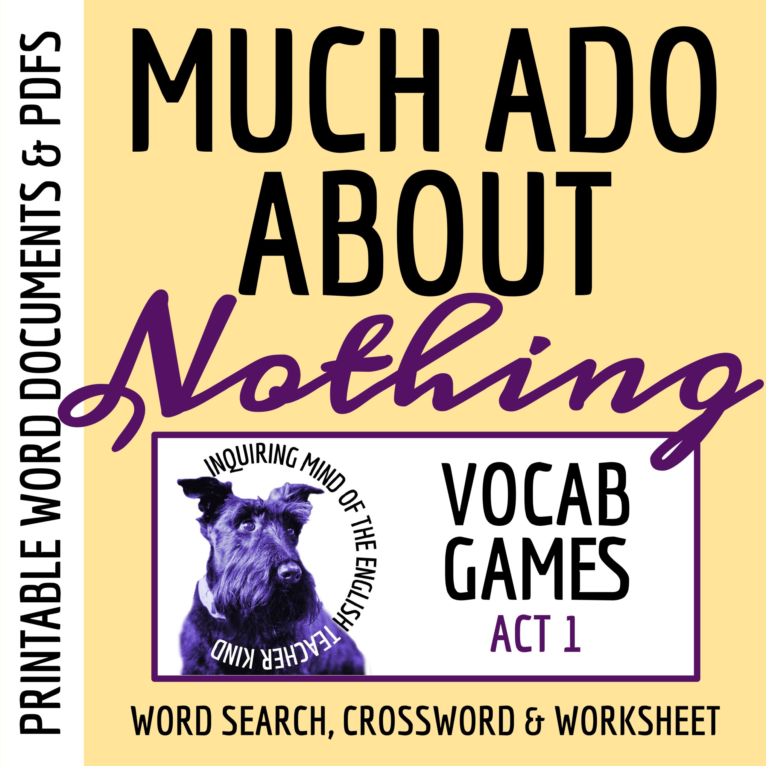 Much Ado About Nothing Act 1 Vocabulary Games | Crossword Puzzle | Word Search