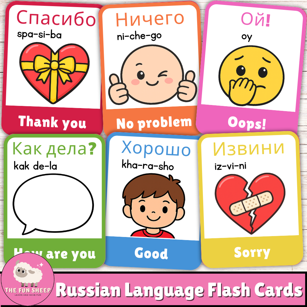 Russian Language Flash Cards Basic Phrases & Vocabulary ESL ELL Printable