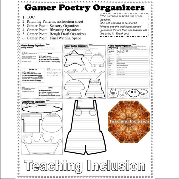 Mario Super Gamer Poem Graphic Organizers Writing Template Rhyming ...