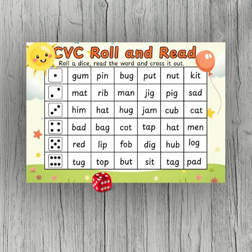 CVC Roll and Read Phonics Game | Dice Literacy Center Activity | Kindergarten & Grade 1