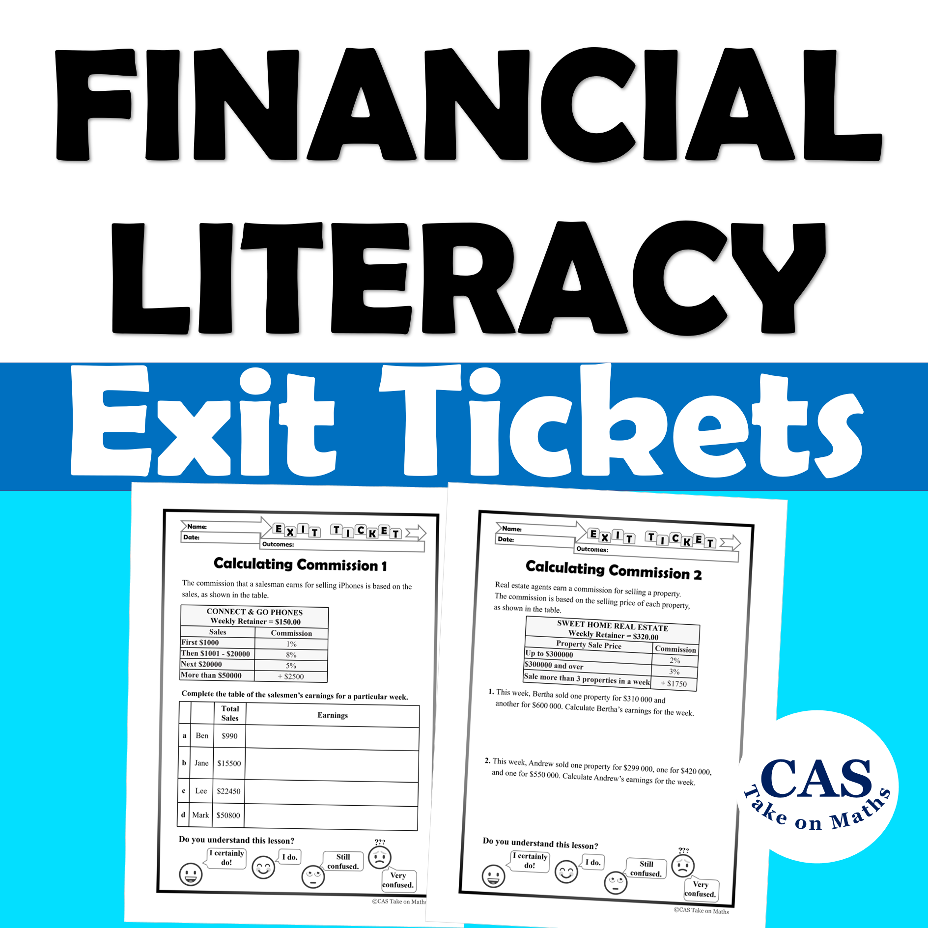 Financial Literacy: Calculating Commission Exit Tickets (Grades 8-10)