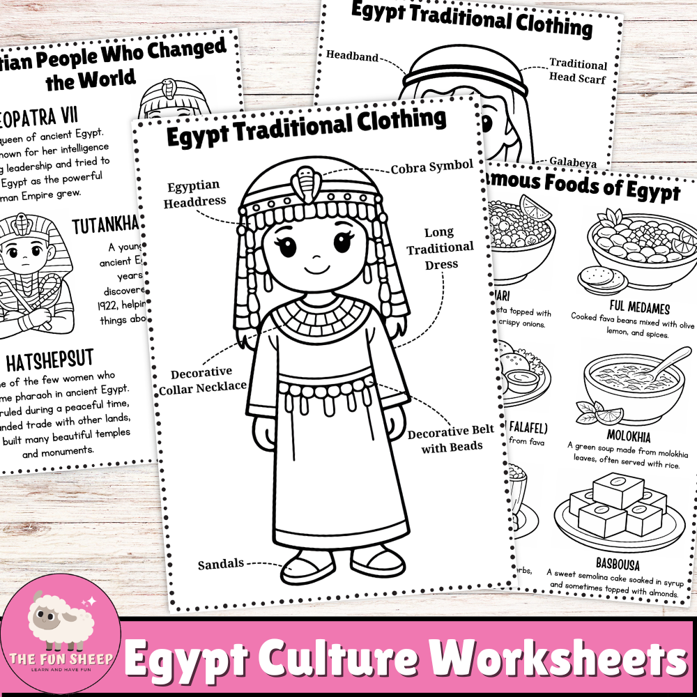 Egypt Culture Worksheets Food, Traditional Clothing & Historical Figures