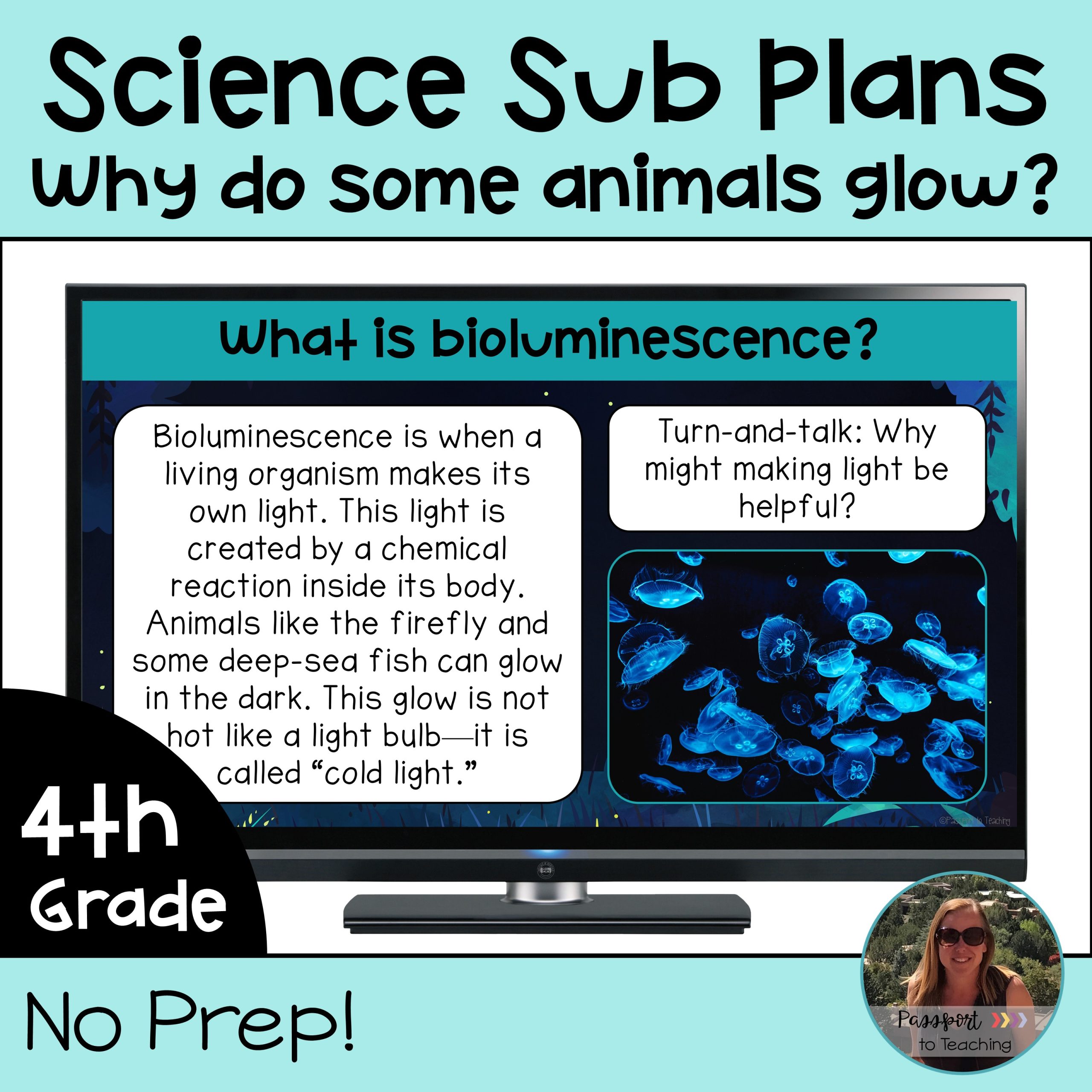 No Prep 4th Grade Science Sub Plans - Bioluminescence - NGSS Aligned