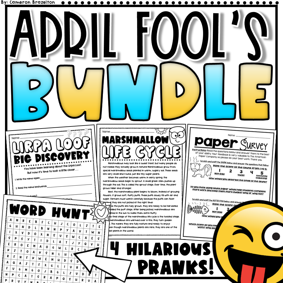 April Fool's Day Prank Activities | Reading Passage Word Search Joke BUNDLE