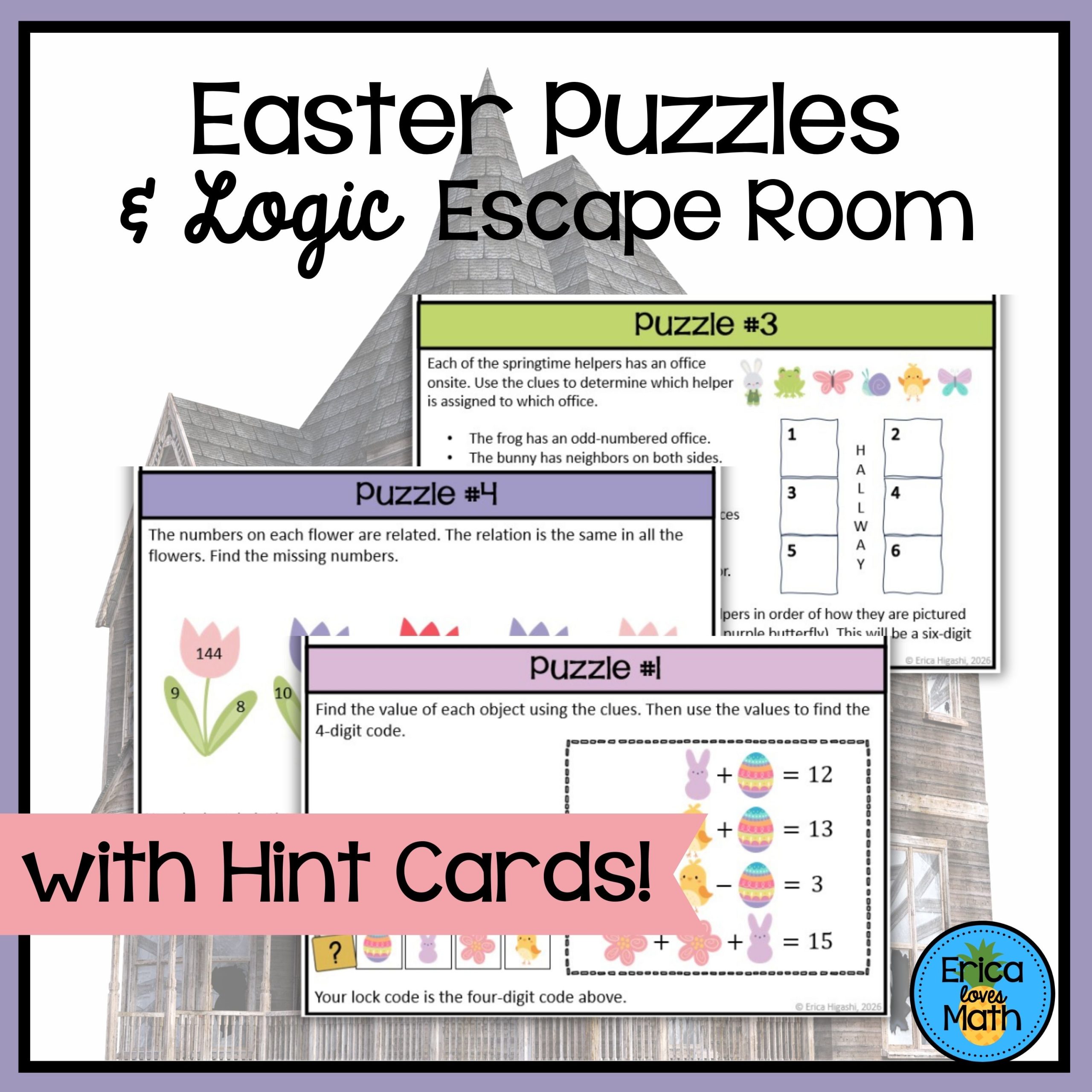 Easter Math Puzzles & Logic Escape Room Activity (Grade 8-9)