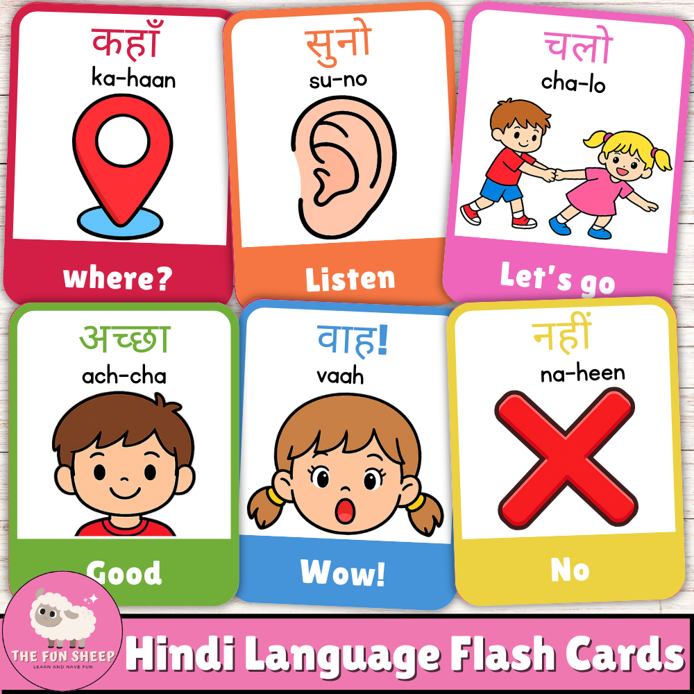 Hindi Language Flash Cards with Pronunciation Printable Beginner Hindi Words