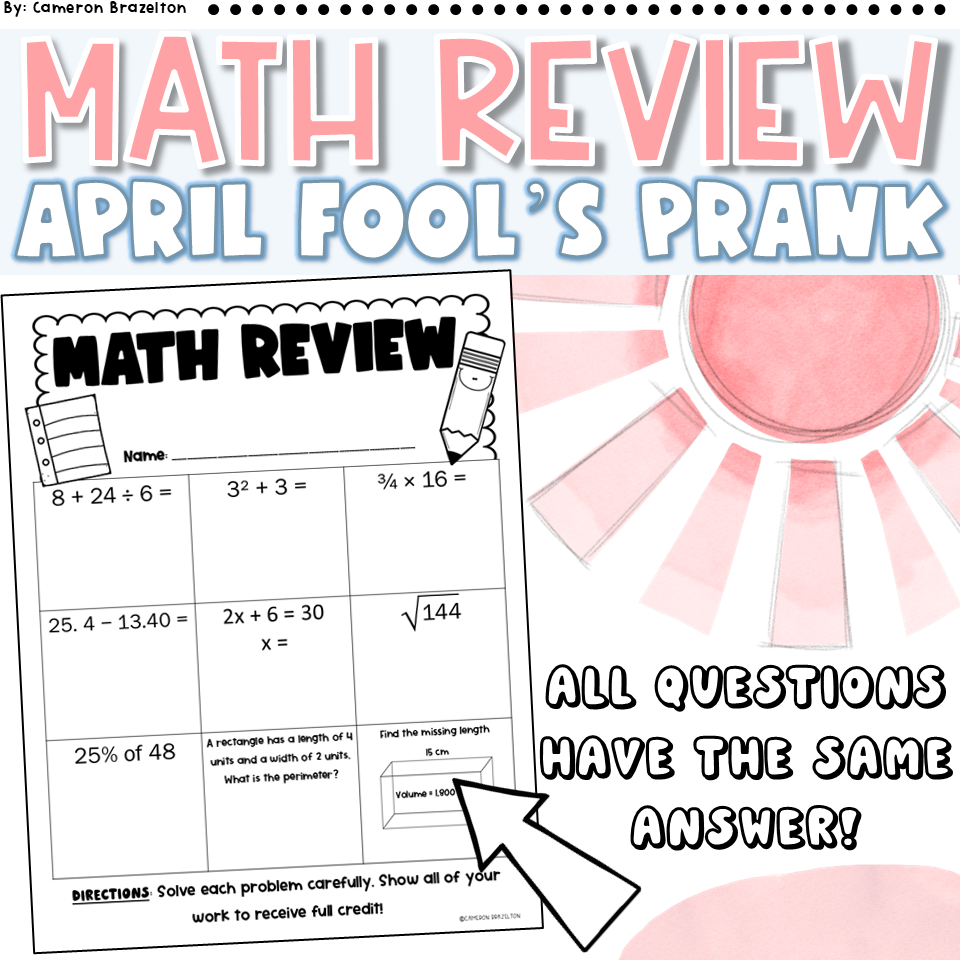 April Fool's Day Prank | Middle School Math Review Quiz All the Same Answer