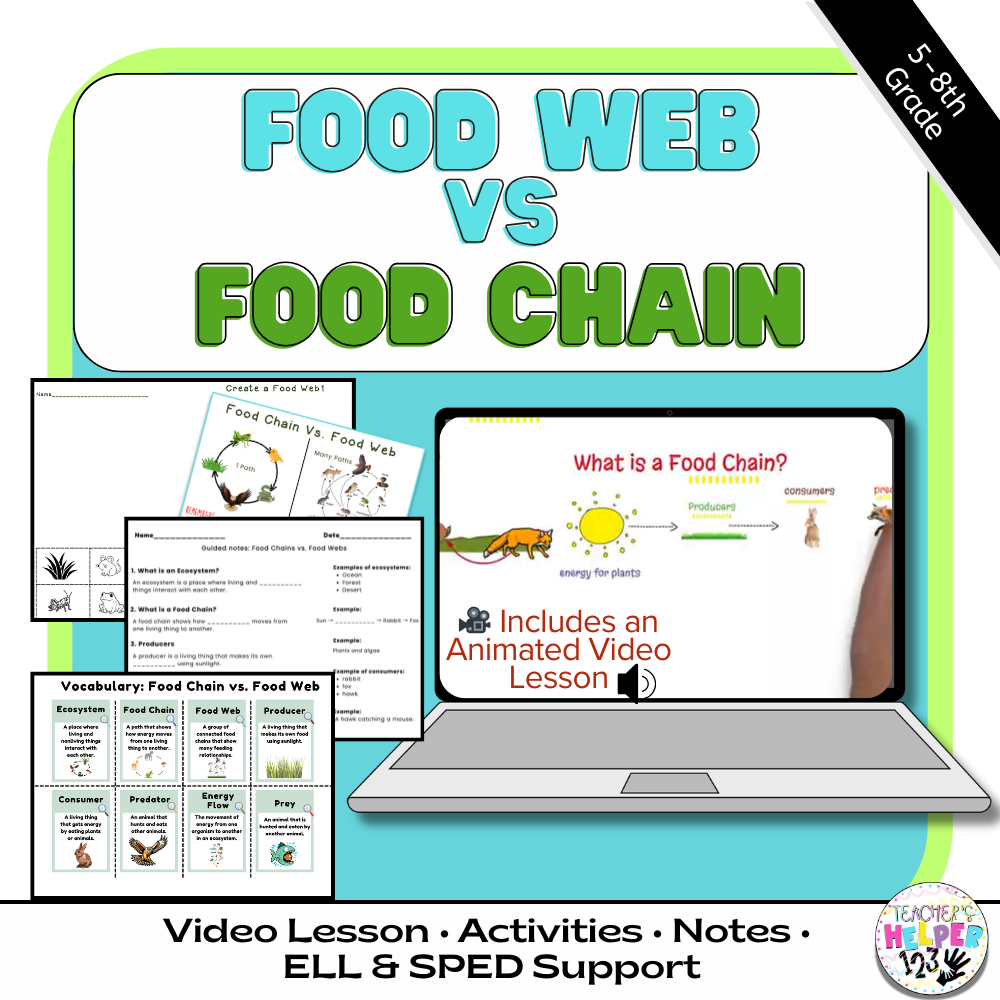 Food Chain Activity & Ecosystem Posters & Video | 5–8th Grade Science | ELL SPED