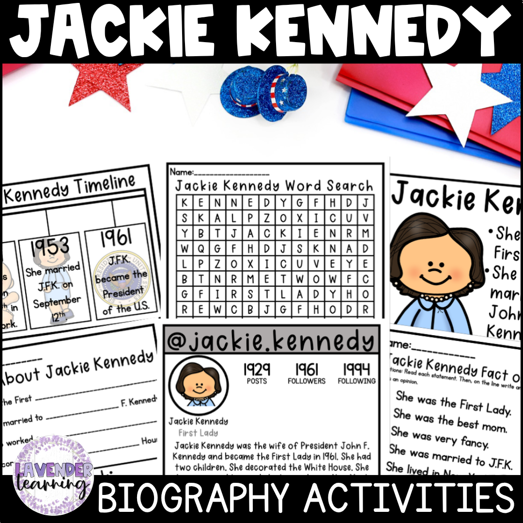 Jackie Kennedy Biography Activities, Worksheets, Report - Women's History