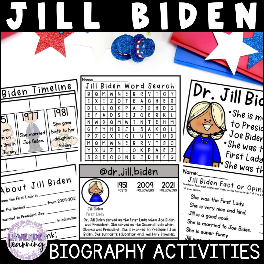 Jill Biden Biography Activities, Flip Book, & Report - Women's History Month
