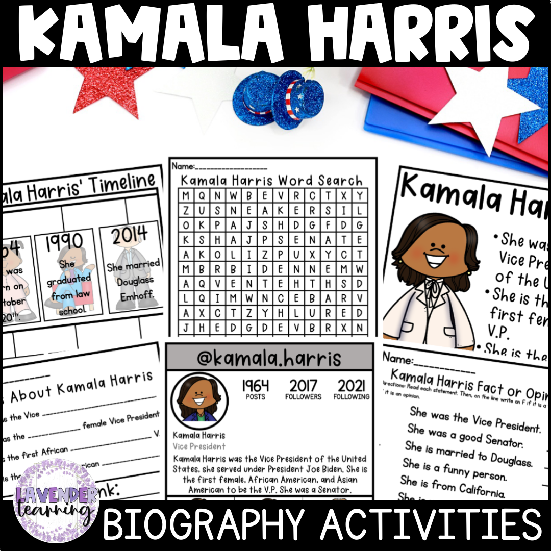 Kamala Harris Biography Activities, Flip Book, & Report - Women's History Month