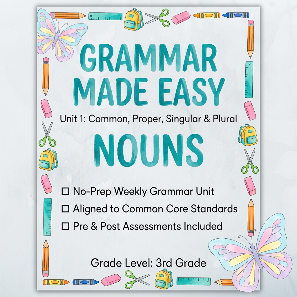 Grammar Made Easy Curriculum Unit 1 Nouns – 3rd Grade Grammar Lesson on Common, Proper, Singular
