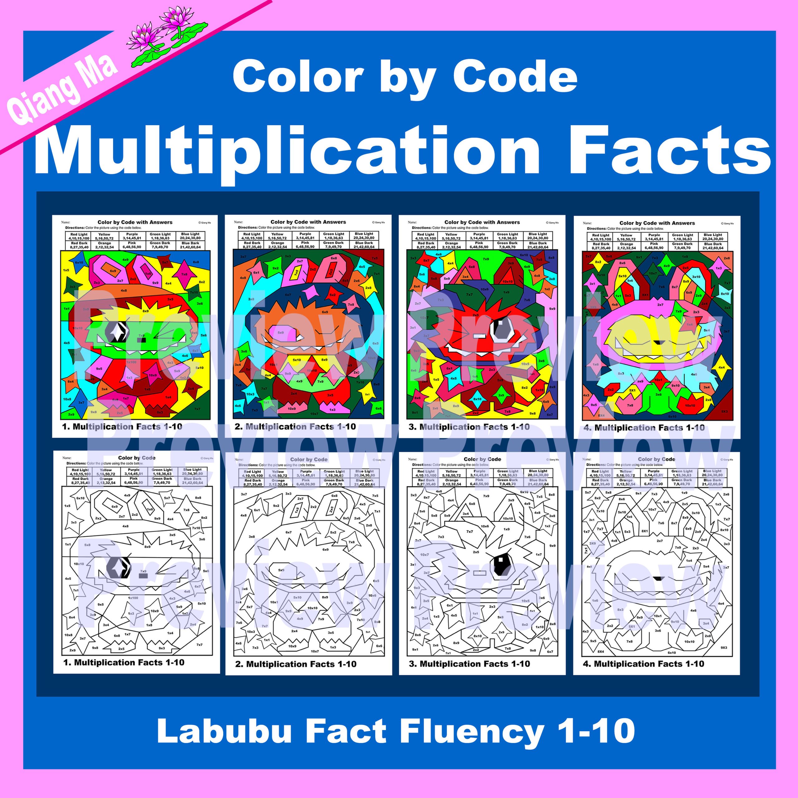 Labubu Color by Code: Multiplication Facts 1-10