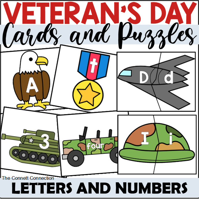 Veteran's Day, Memorial Day, Military Alphabet and Number Flash Cards and Puzzles