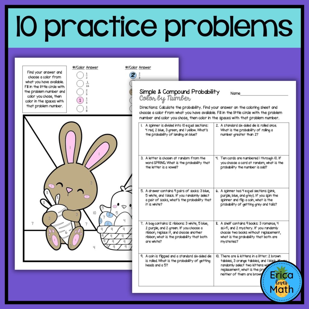 Simple & Compound Probability Color by Number Activity (7th Grade ...