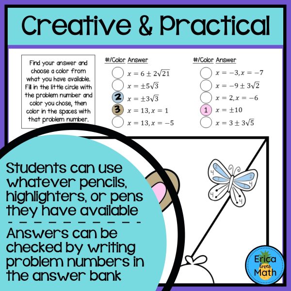 Solving Quadratic Equations by Square Roots Color by Number Activity ...