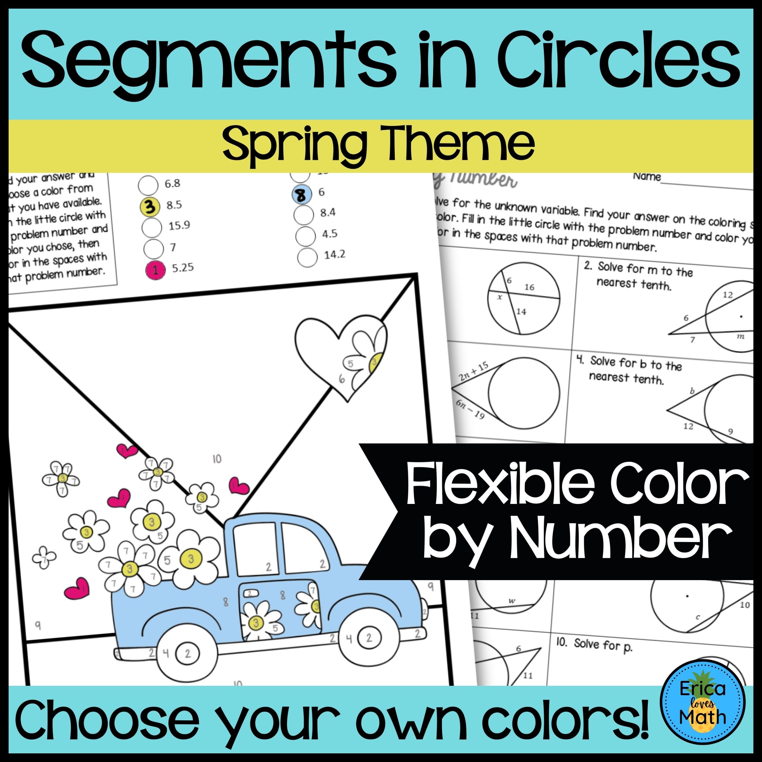 Finding Segment Lengths in Circles Color by Number Activity for Spring