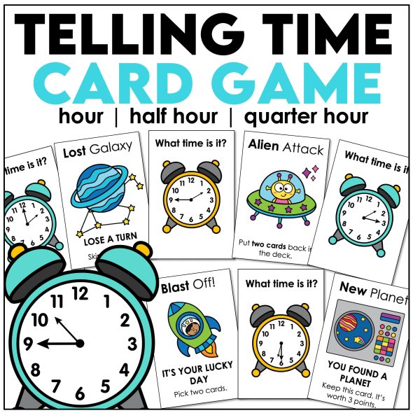 Telling Time Card Game | Analog Clock Practice Hour, Half Hour, Quarter ...