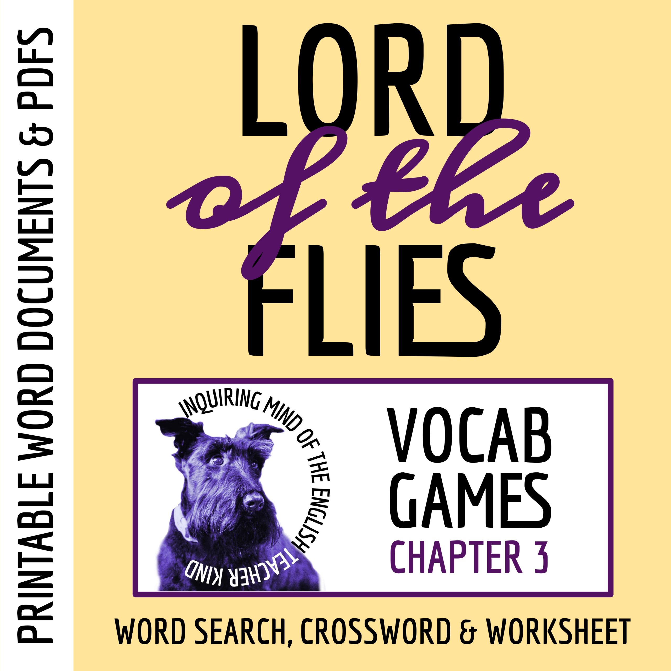 Lord of the Flies Chapter 3 Vocabulary Games | Crossword Puzzle | Word Search