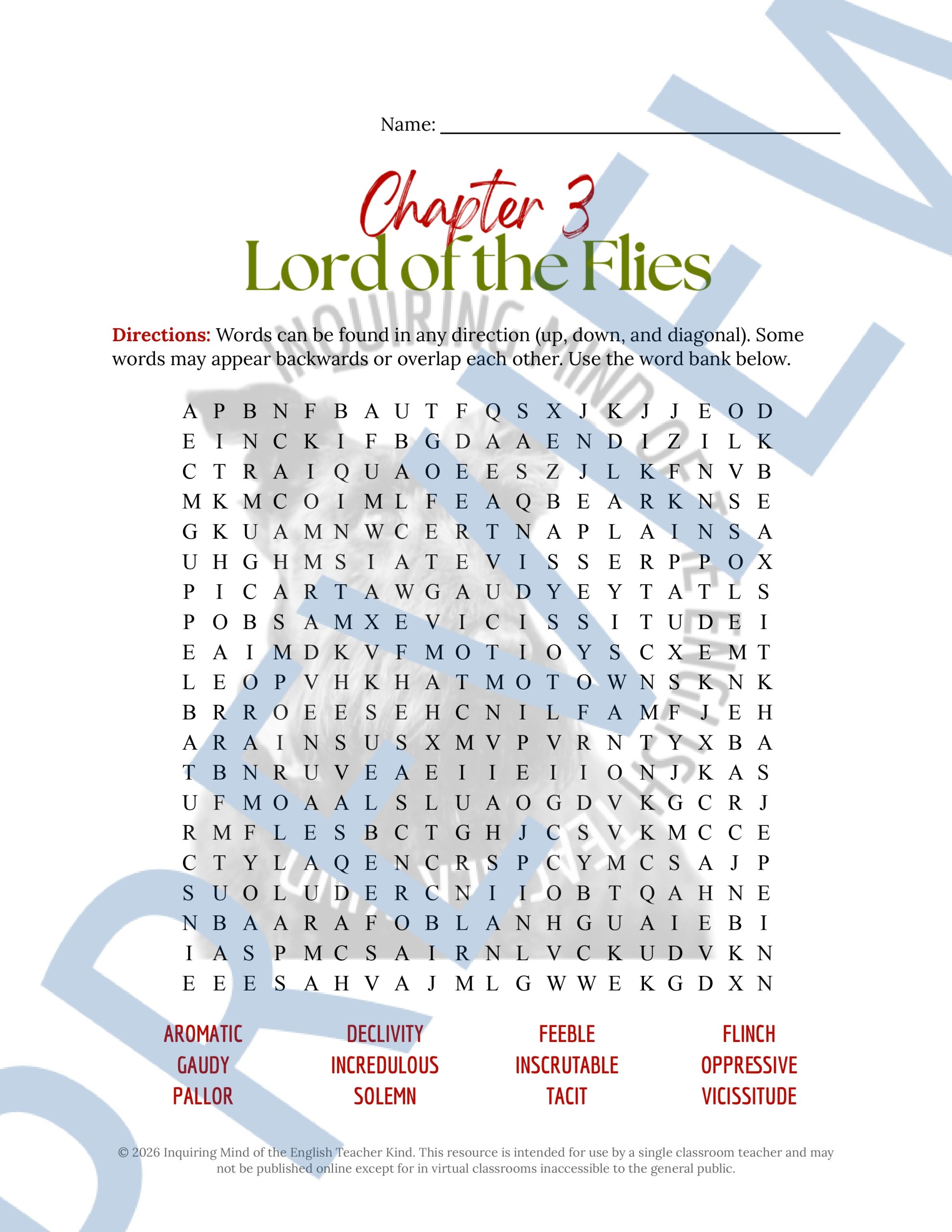 Lord of the Flies Chapter 3 Vocabulary Games | Crossword Puzzle | Word ...