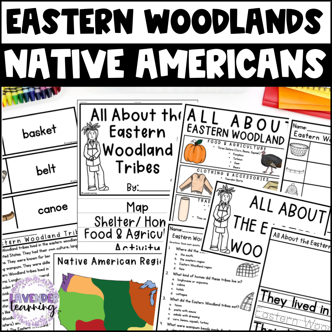 Eastern Woodland Native American Tribe Research Worksheets, Symbols, Regions Map