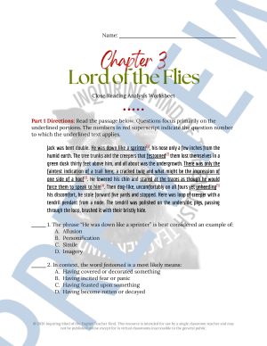 Lord of the Flies Chapter 3 Analysis Worksheet | Dystopian Young Adult ...