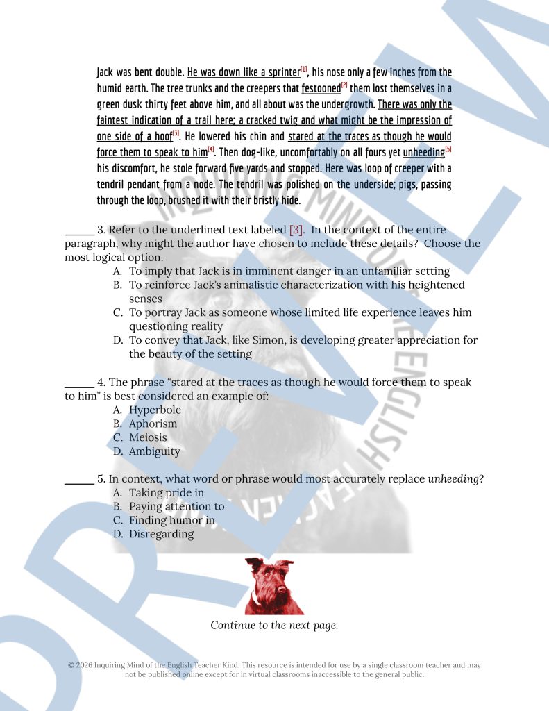 Lord of the Flies Chapter 3 Analysis Worksheet | Dystopian Young Adult ...