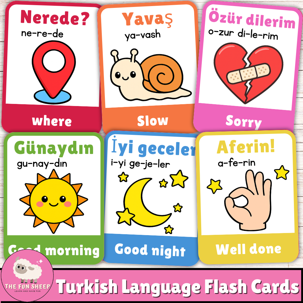 Turkish Language Flash Cards Basic Turkish Words for Kids ESL Activities
