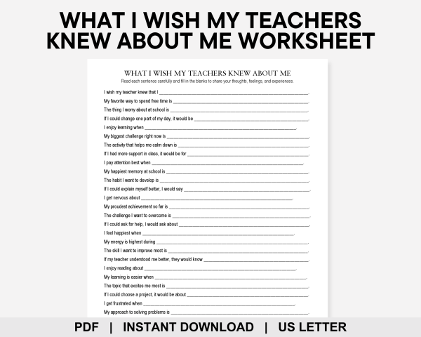 What I Wish My Teachers Knew About Me Worksheet, Get To Know Me, All ...