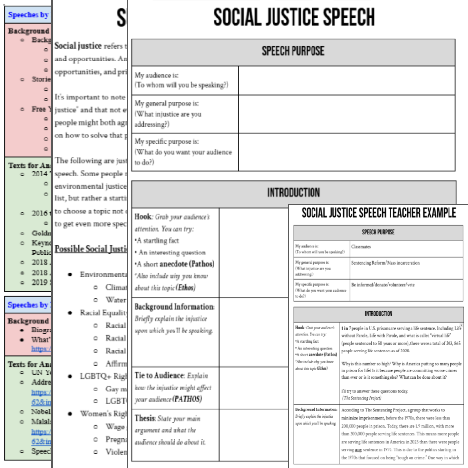 Social Justice Speech Activity