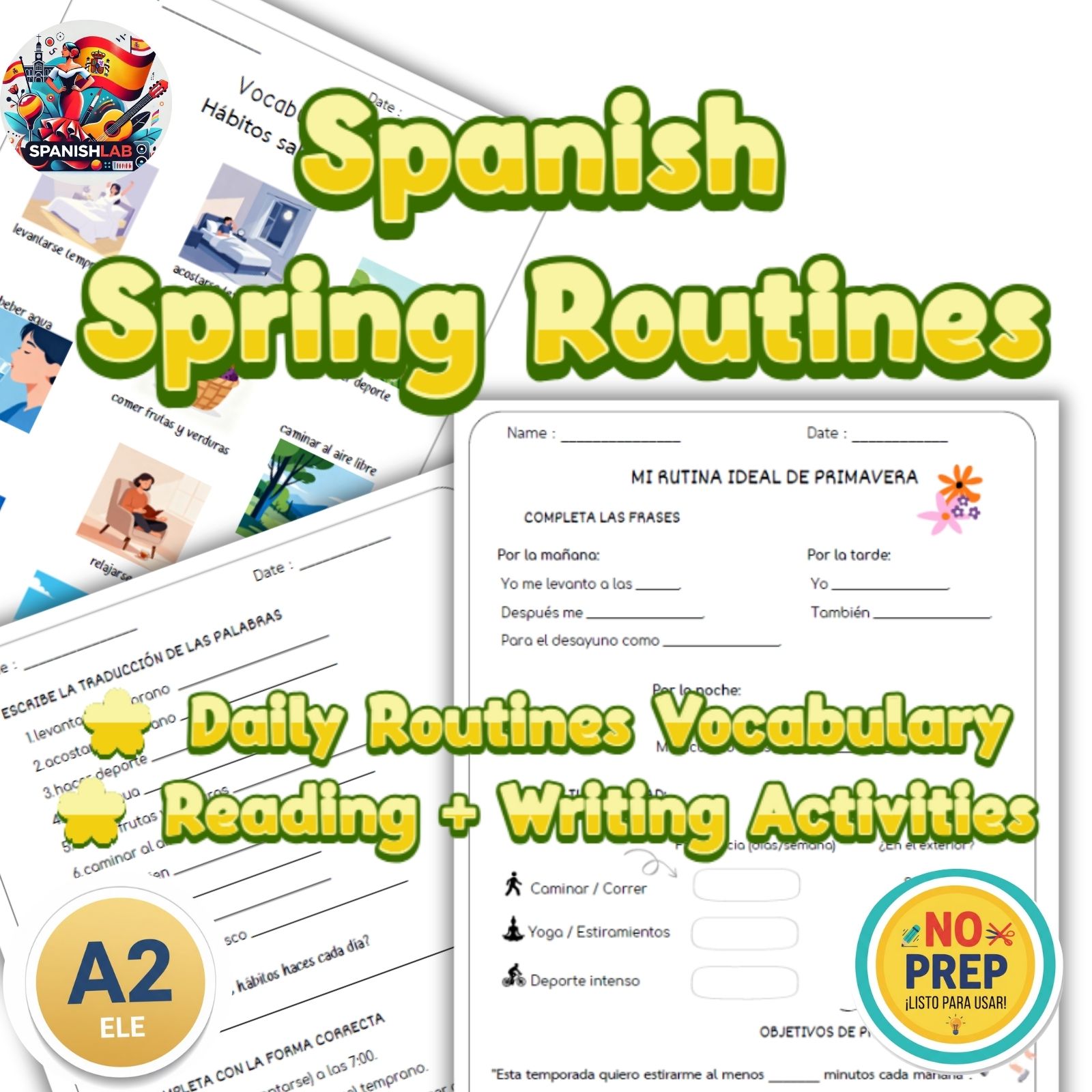 Spanish Spring Graphi Spanish Spring Worksheet| Primavera Vocabulary Activities for Grades 1 ...