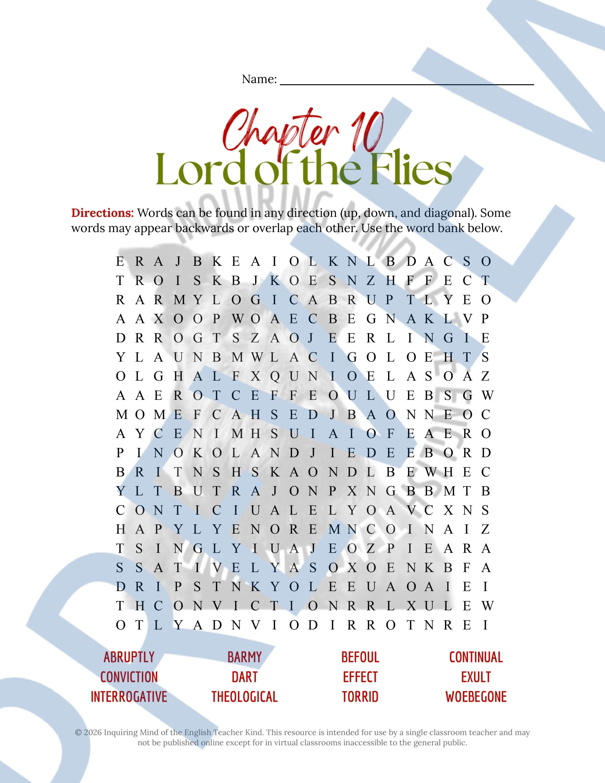 Lord of the Flies Chapter 10 Vocabulary Games | Crossword Puzzle | Word ...