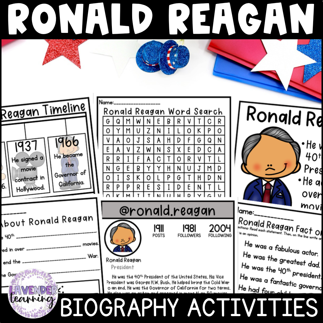 Ronald Reagan Biography Activities, Worksheets, Report - Presidents' Day Unit