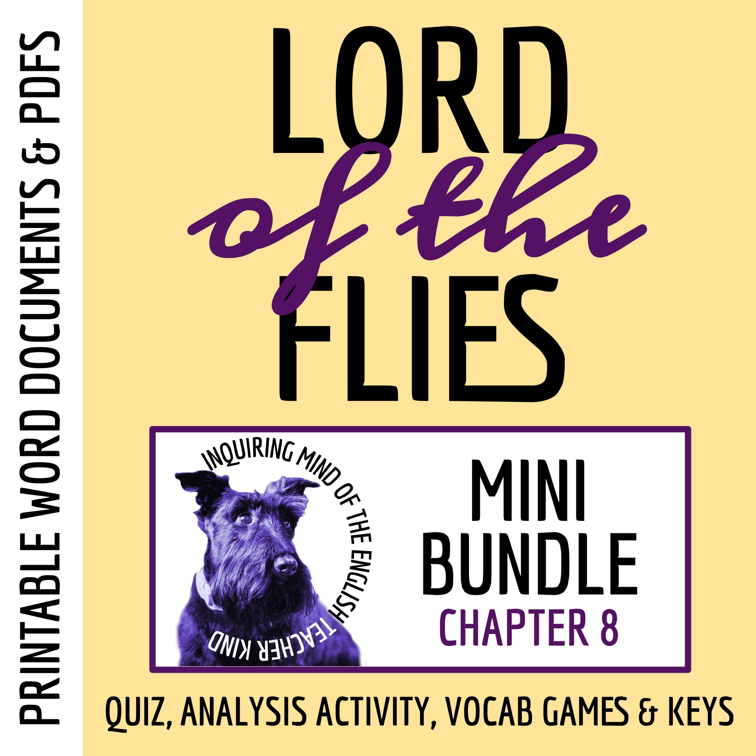 Lord of the Flies Chapter 8 Quiz, Analysis Worksheet, and Vocabulary Activities