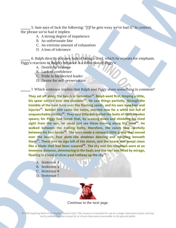 Lord of the Flies Chapter 11 Analysis Worksheet | Dystopian Young Adult ...