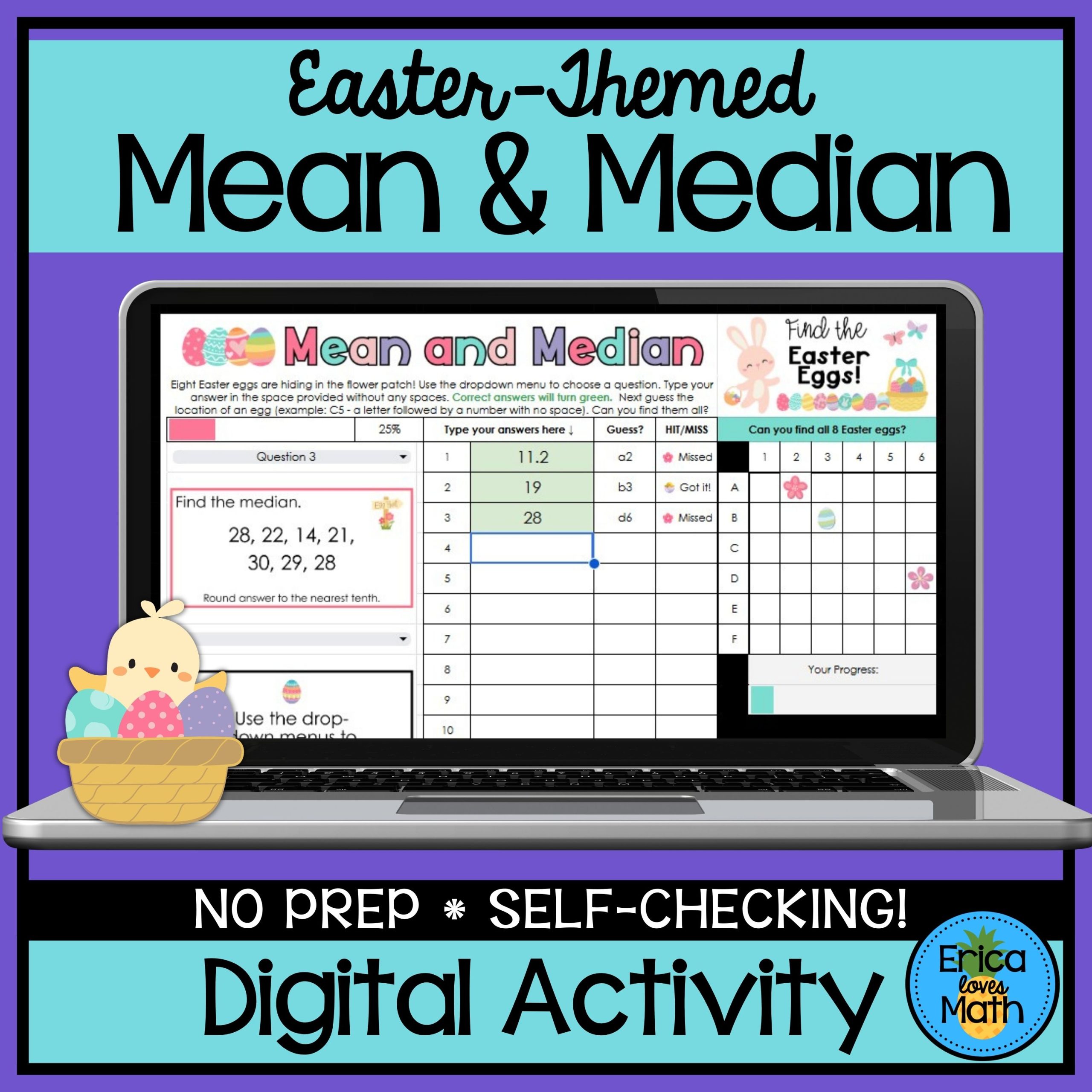 Mean & Median Self-Checking Digital Activity (6th Grade Easter)