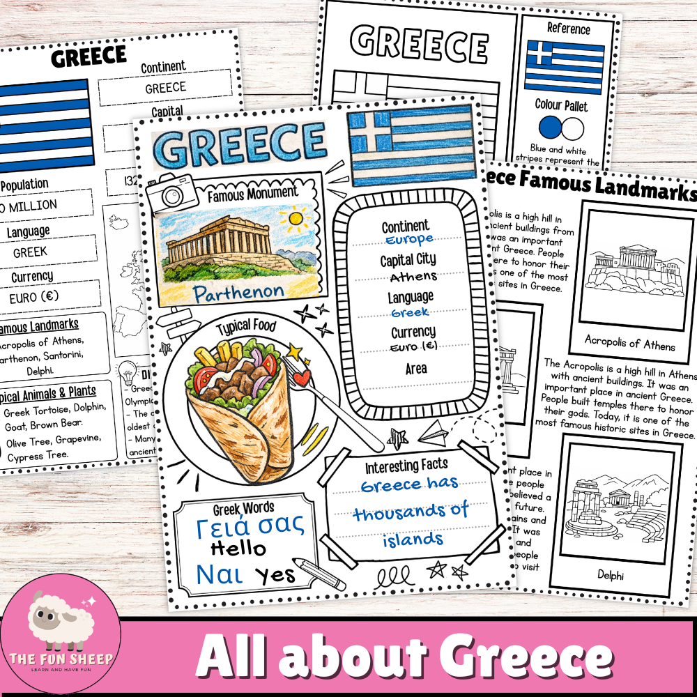 All about Greece Country Study Geography Worksheets & Activities for Kids