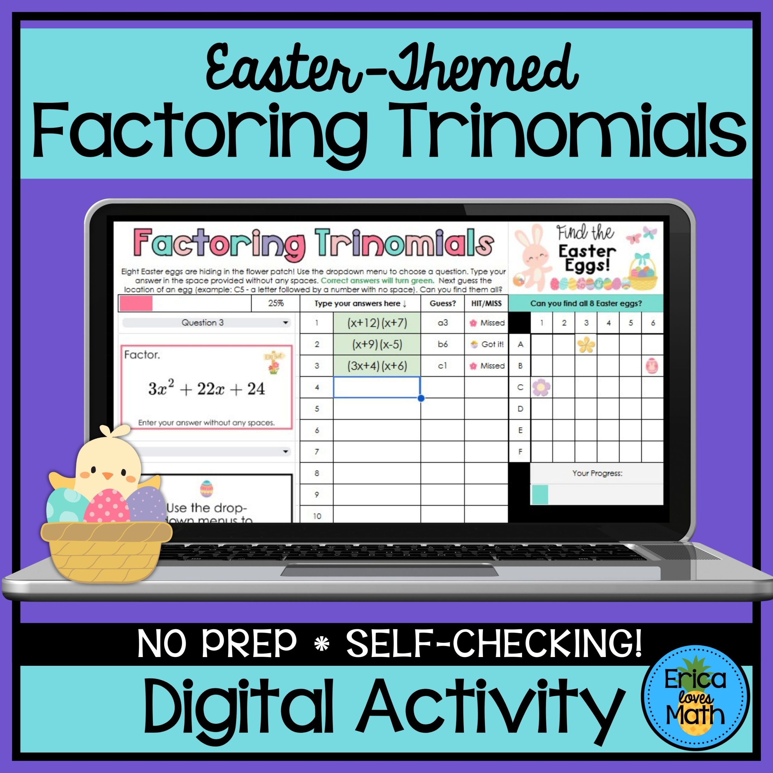 Factoring Trinomials Self-Checking Digital Activity for Easter