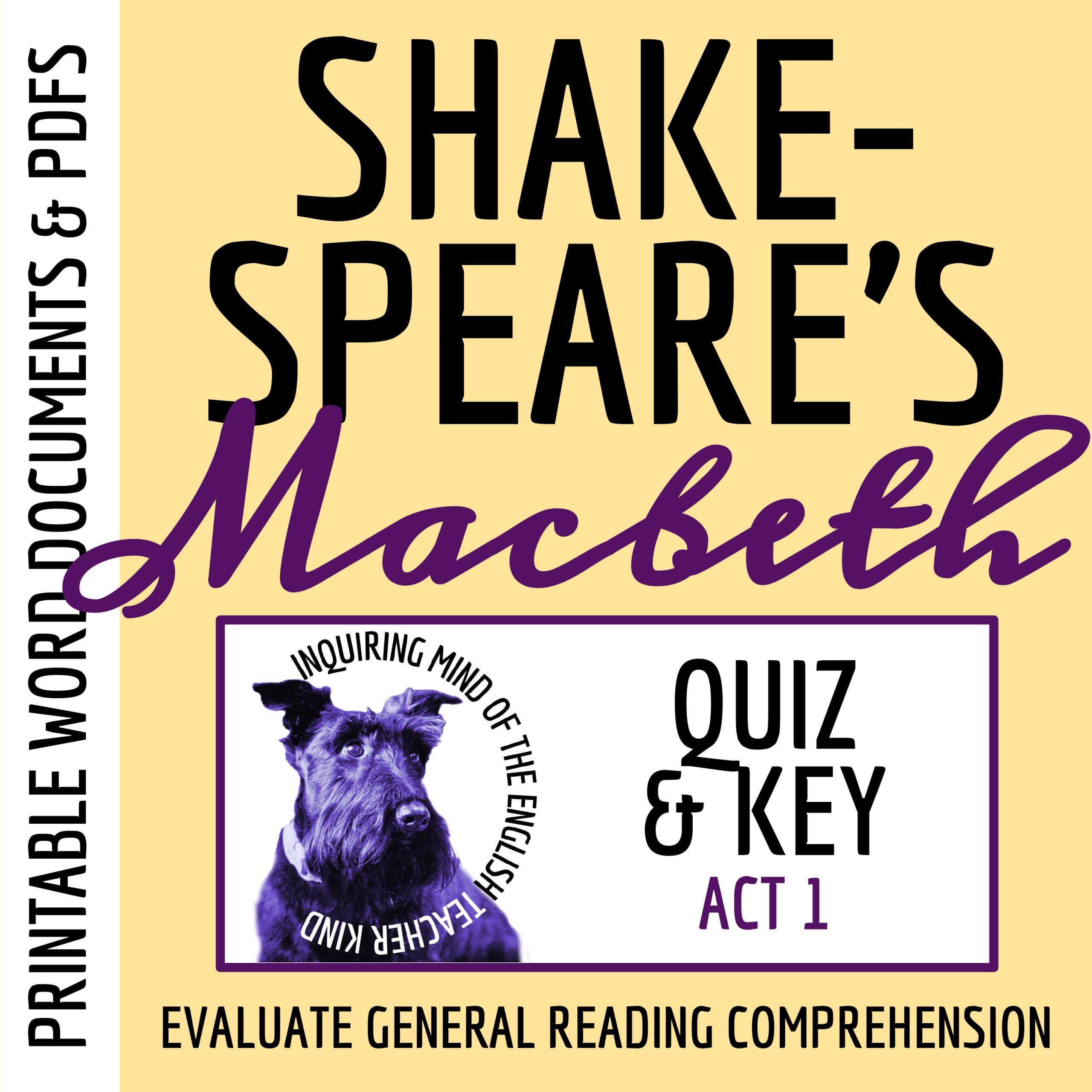 Shakespeare's Macbeth Act 1 Quiz and Answer Key | Reading Comprehension Assessment