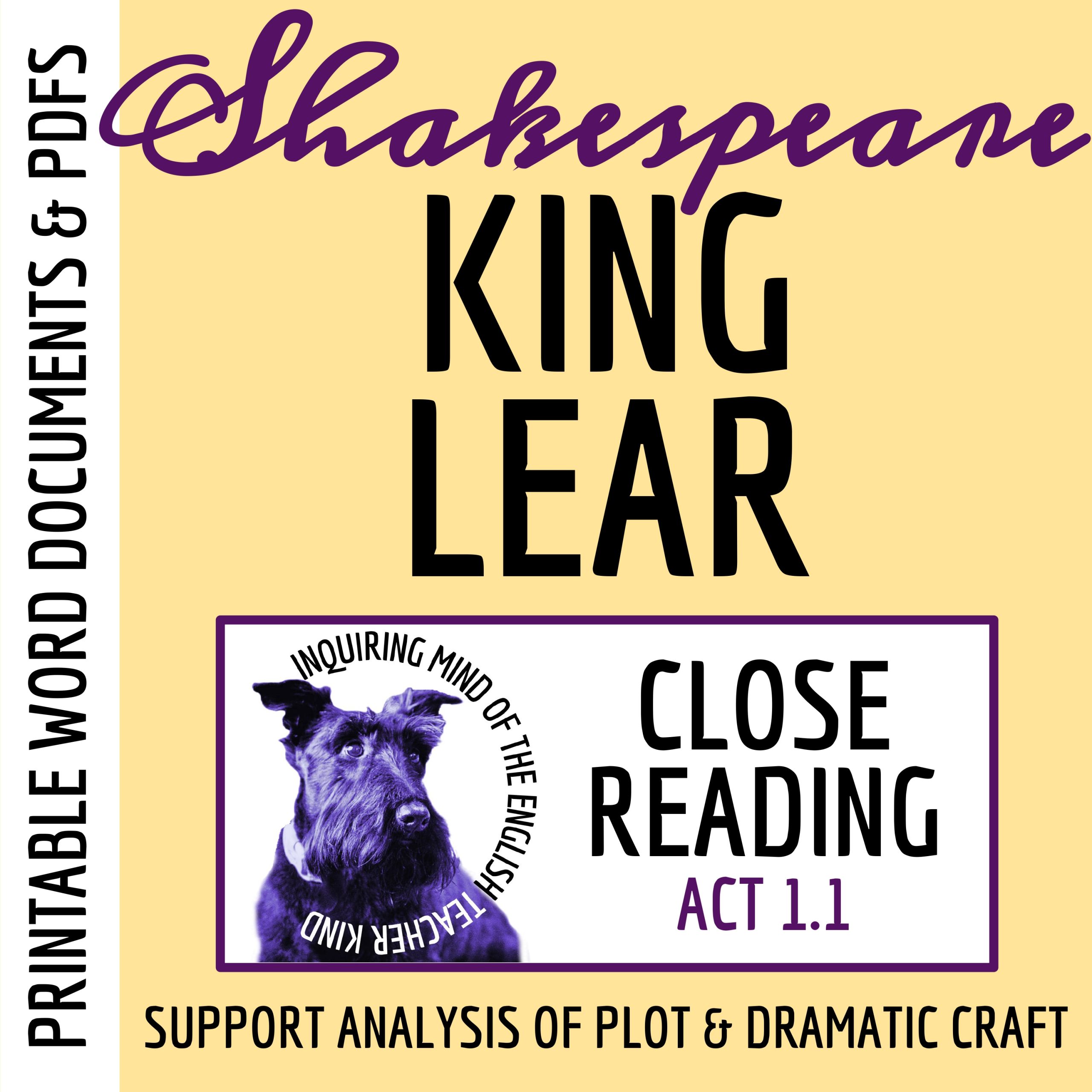 King Lear Act 1 Scene 1 Close Reading Analysis Worksheet