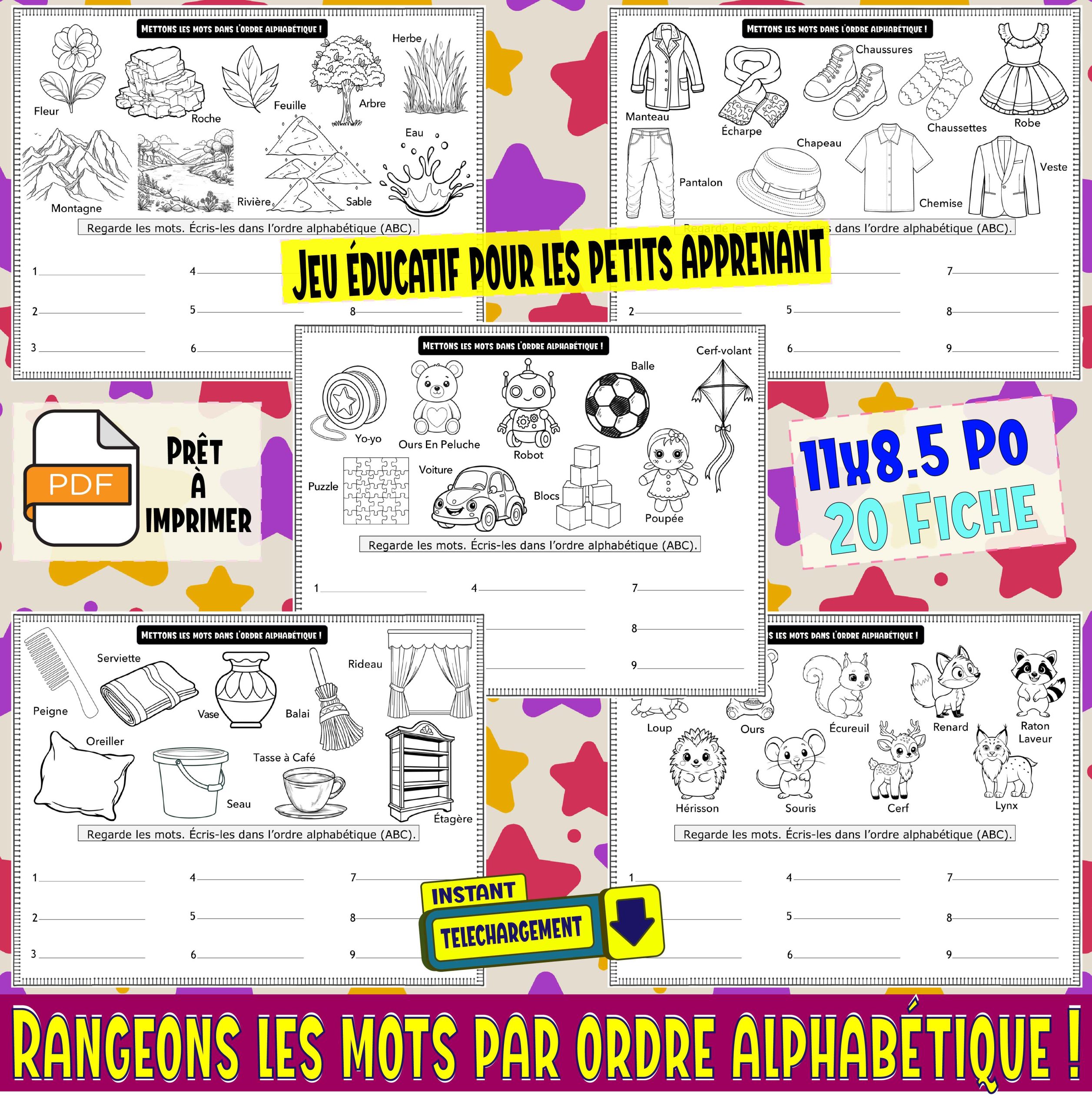 Rangeons les mots par ordre alphabétique !Jeu éducatif pour les petits apprenant.