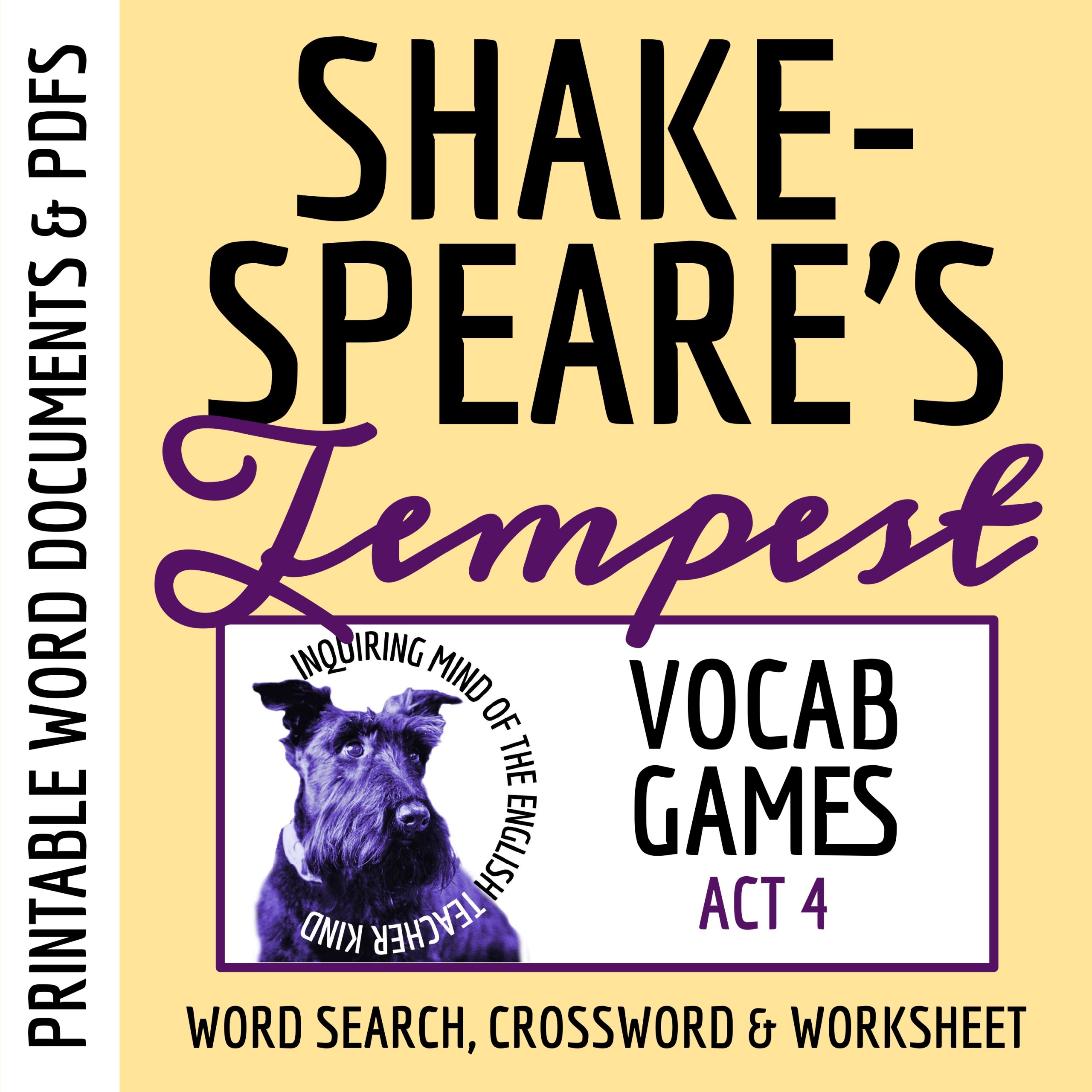 Shakespeare's The Tempest Act 4 Vocabulary Activities | Crossword | Word Search