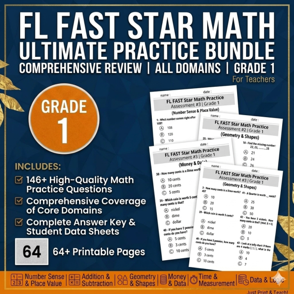 FL FAST RENAISSANCE Star Math Practice Assessment BUNDLE | Grade 1 ...