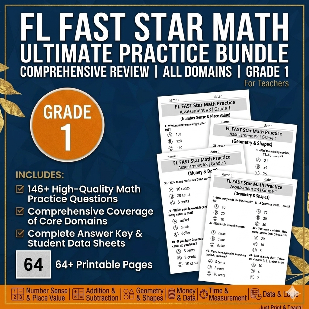 FL FAST RENAISSANCE Star Math Practice Assessment #1 | Grade 1 -Test ...